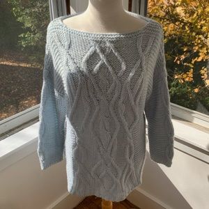 ZARA soft pale blue boat neck rope knit designs